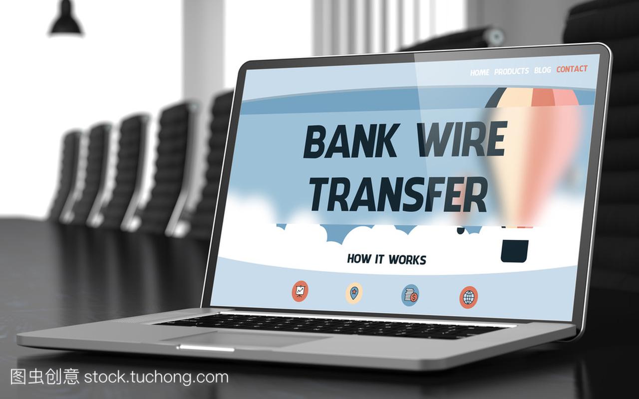 Laptop Screen with Bank Wire Transfer Conce