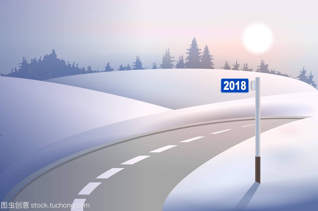 公里英里支柱 2018年冬季道路上。概念新