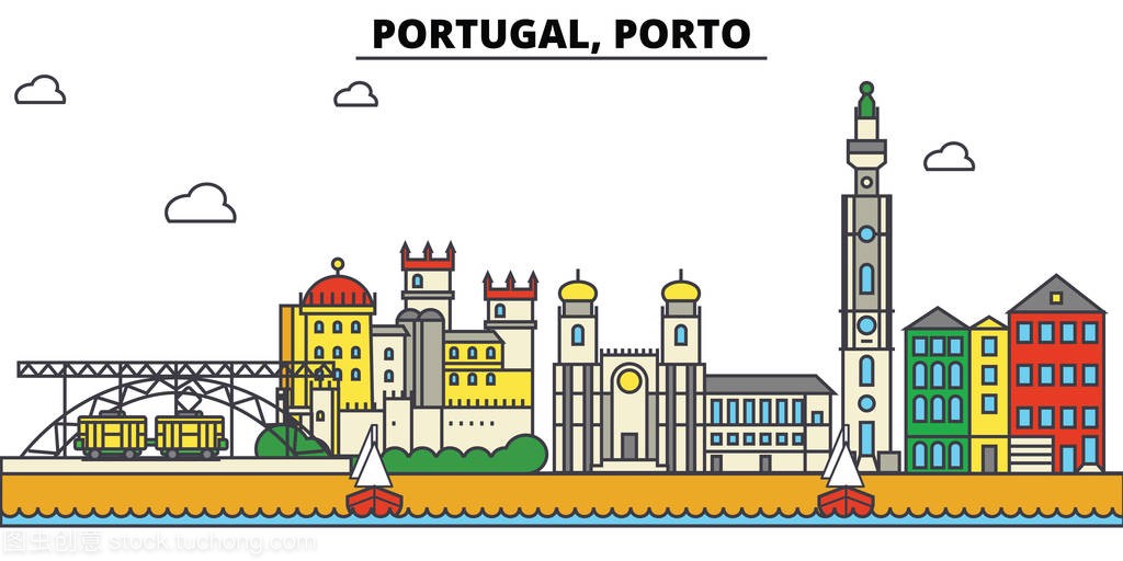 葡萄牙波尔图。城市天际线: 体系结构、 建筑物