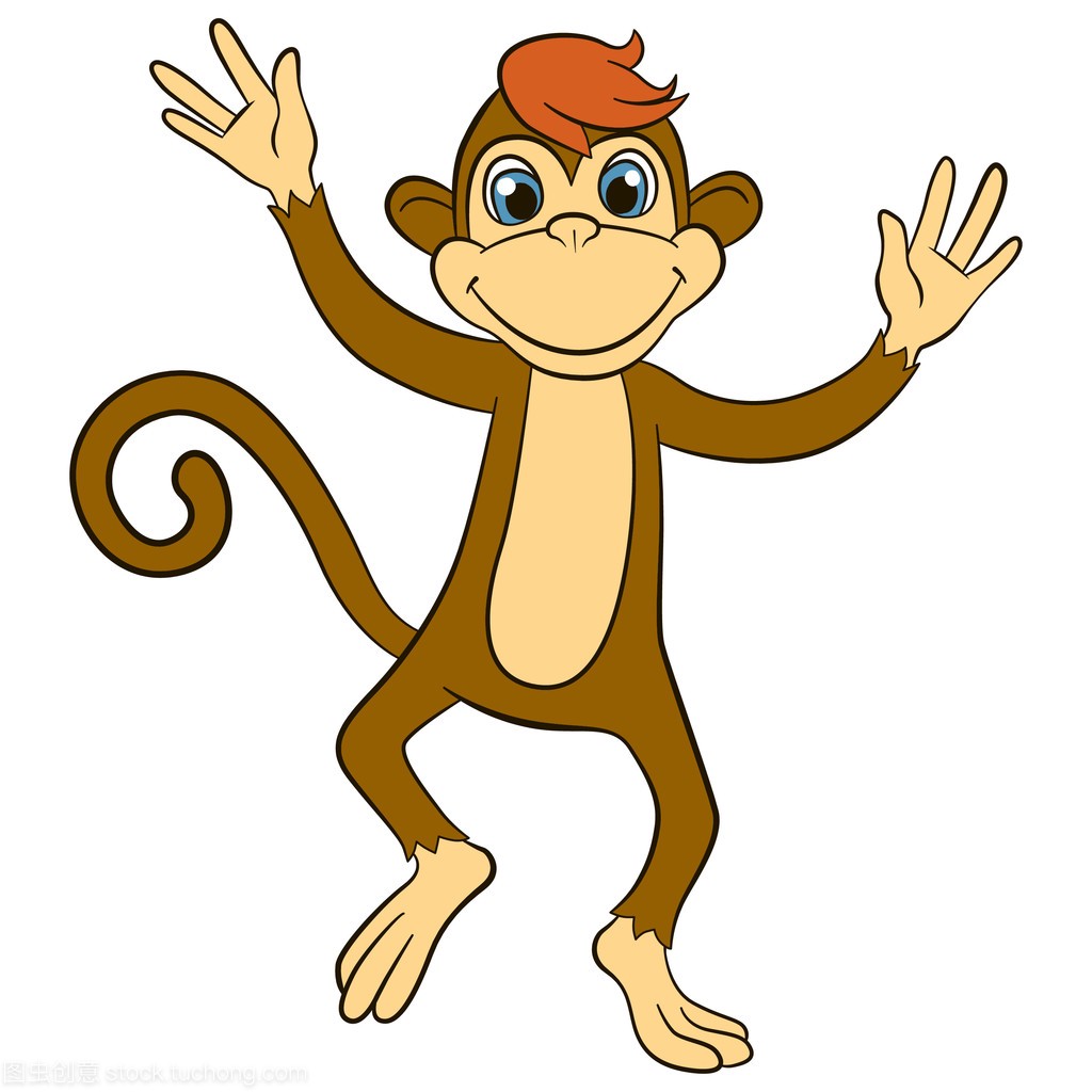 Cartoon wils animals for kids. Little cute monkey runs and waves