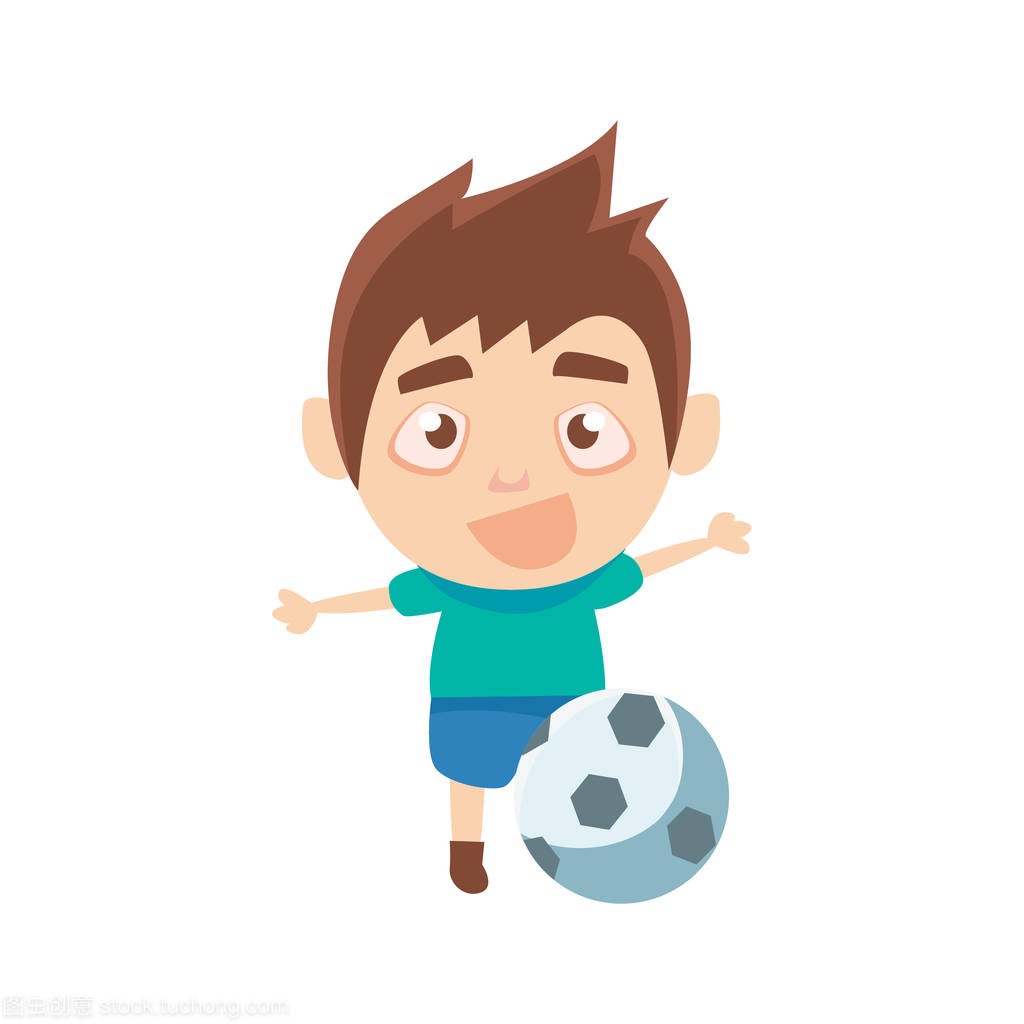 男孩运动员玩儿童足球部分体育培训系列的矢量