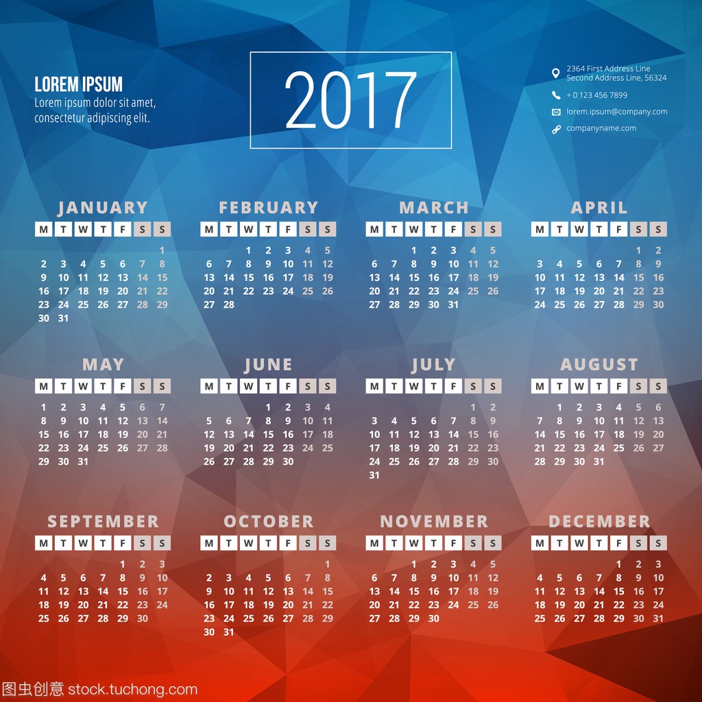 Calendar for 2017 year. Vector design statione