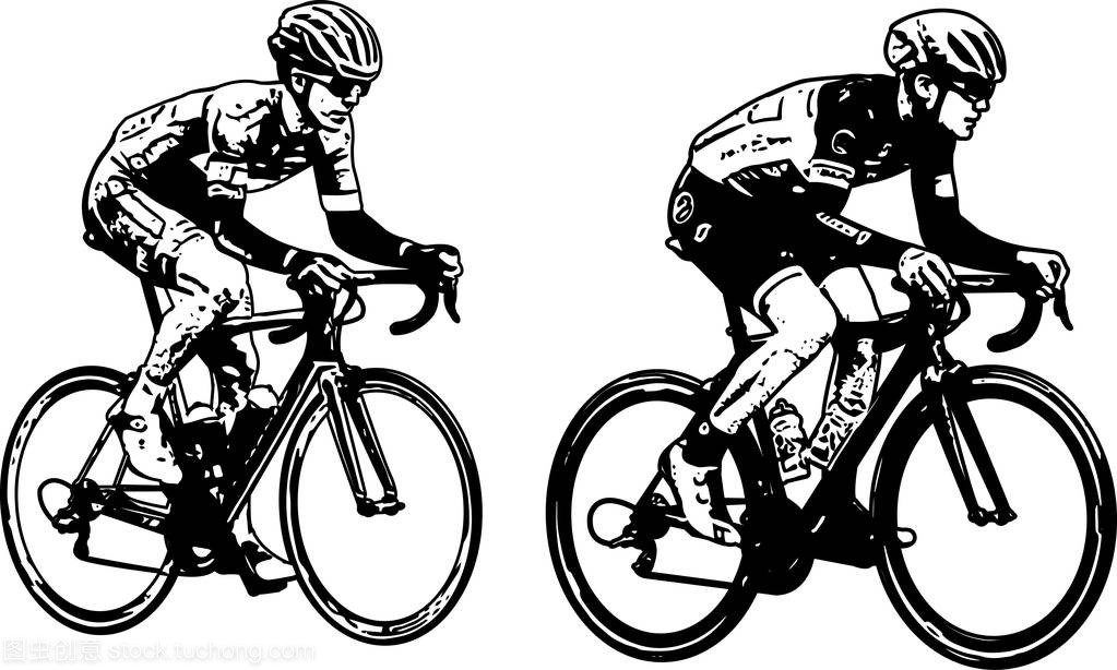 比赛骑自行车的人素描图