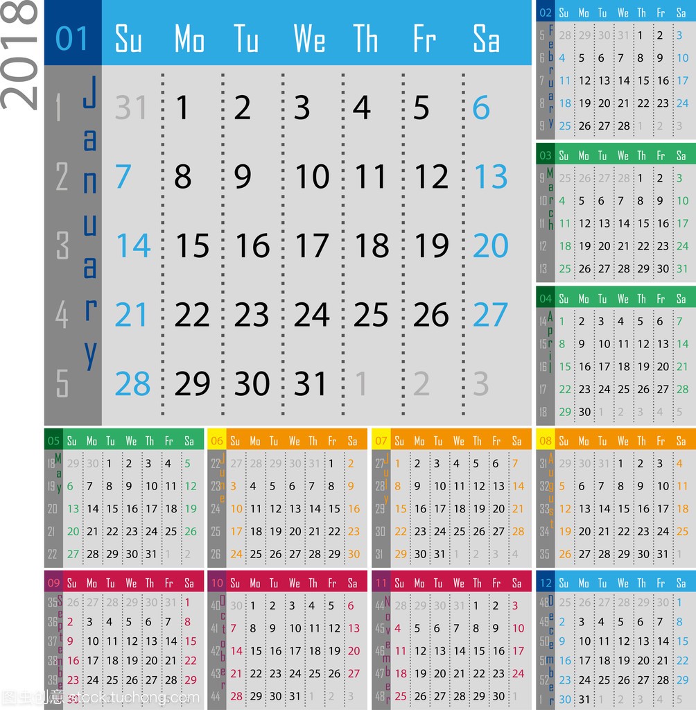 Calendar for the 2018 year