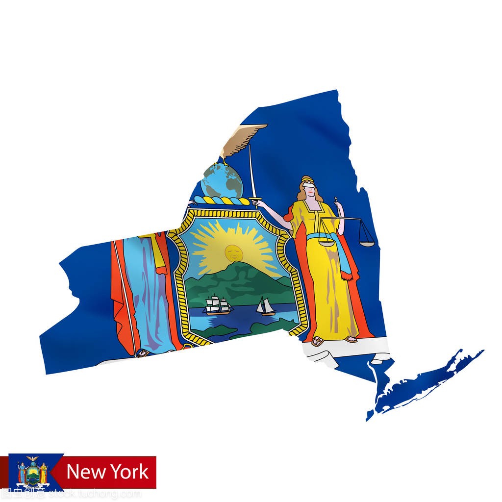 挥舞着我们国家国旗的纽约国家地图