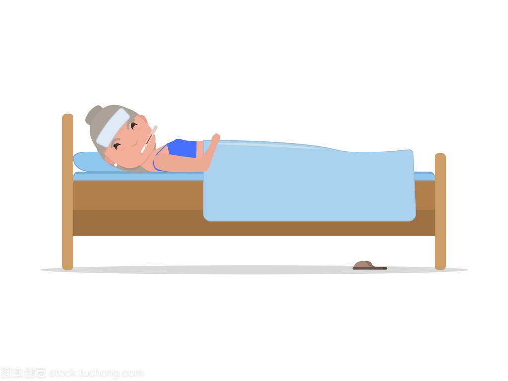 传染媒介卡通病老年妇女在床与流行性感冒
