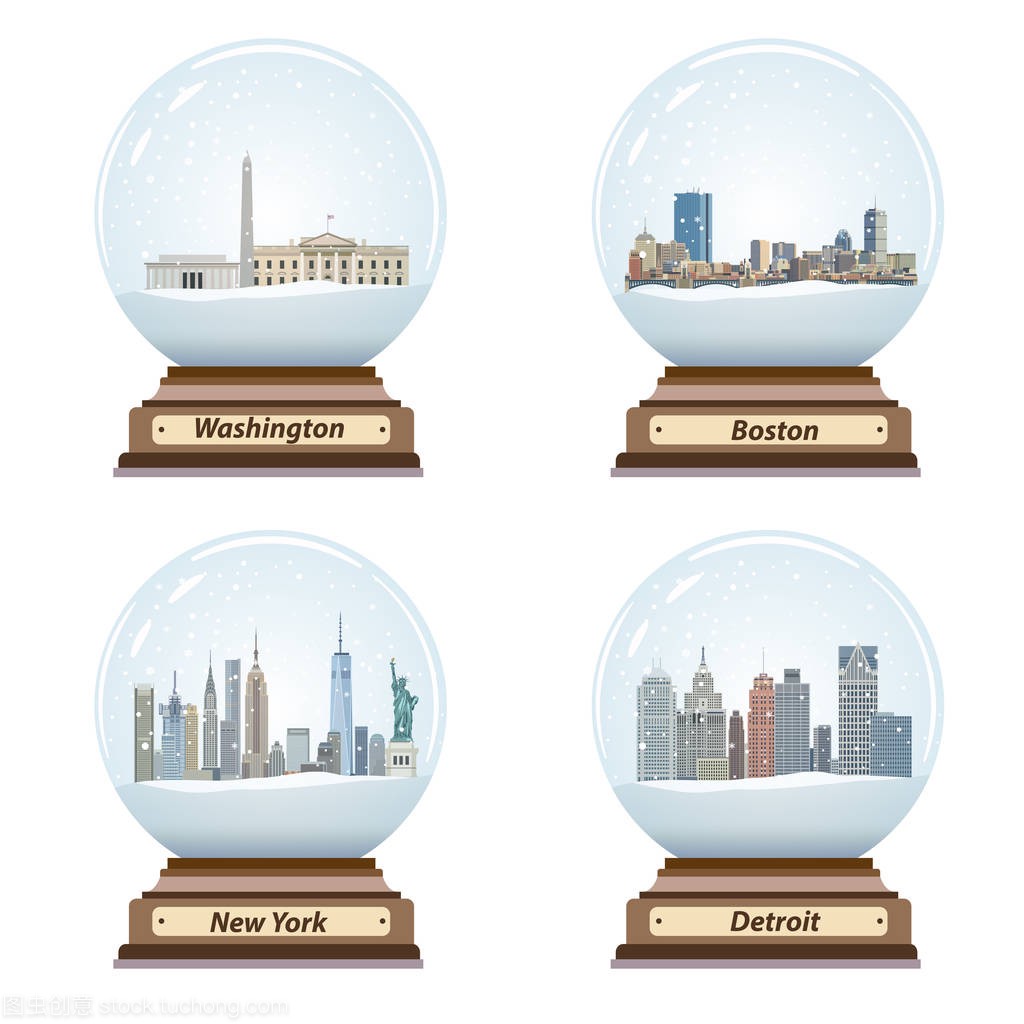 向量集的雪球与美国城市天际线内
