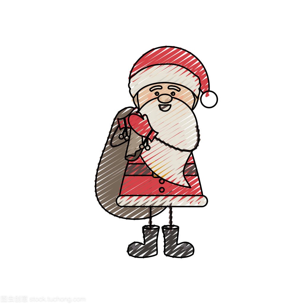 彩色蜡笔条纹卡通电影放映的滑稽圣诞老人的礼