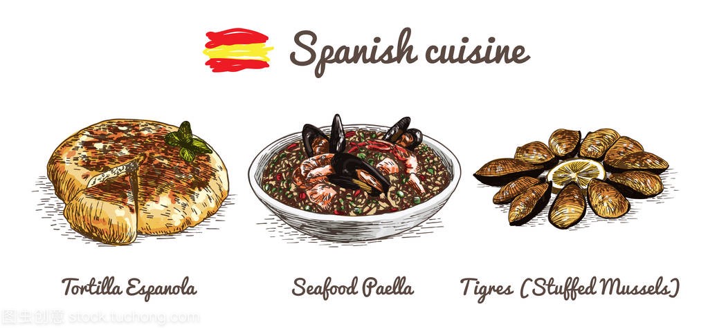 西班牙菜单色彩丰富的插画
