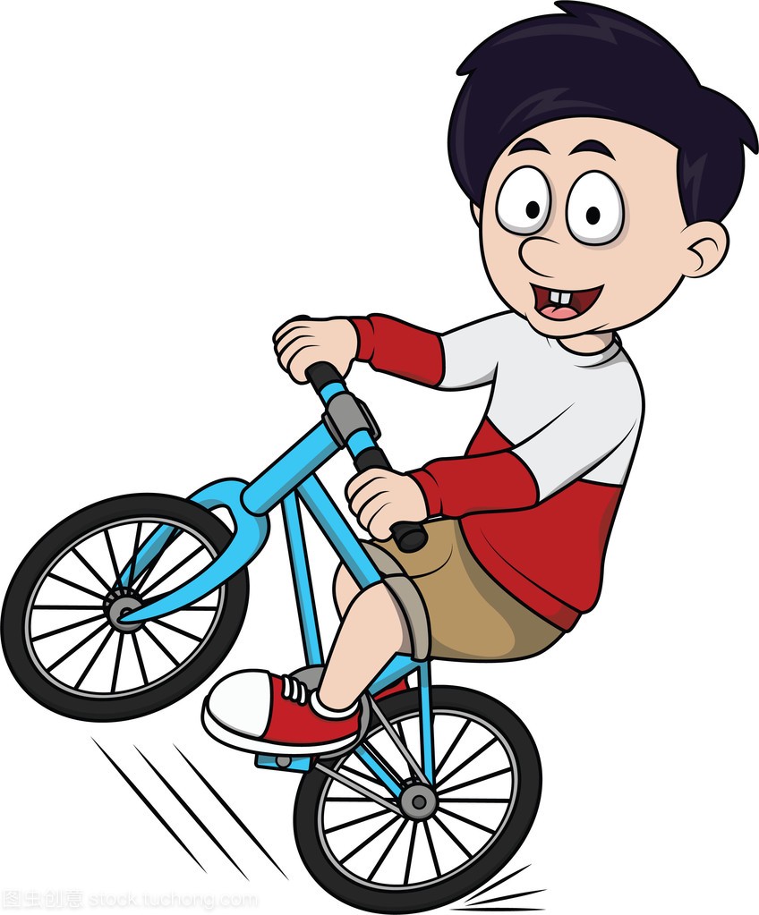 男孩骑自行车卡通插图
