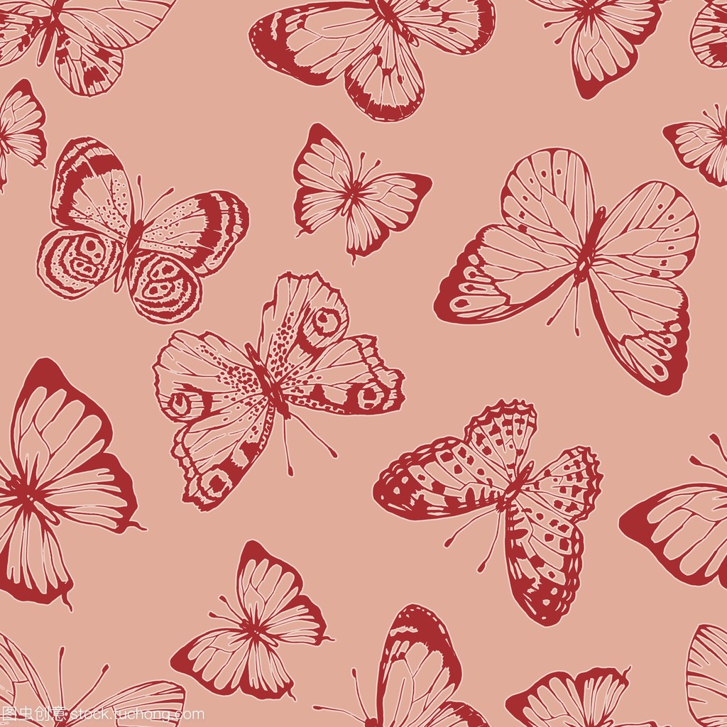 矢量无缝图形手绘蝴蝶图案