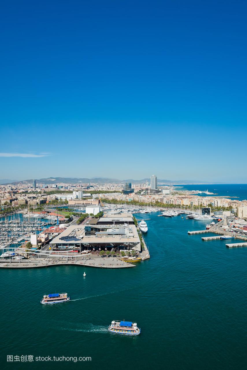 在巴塞罗那,西班牙的港口区鸟瞰图