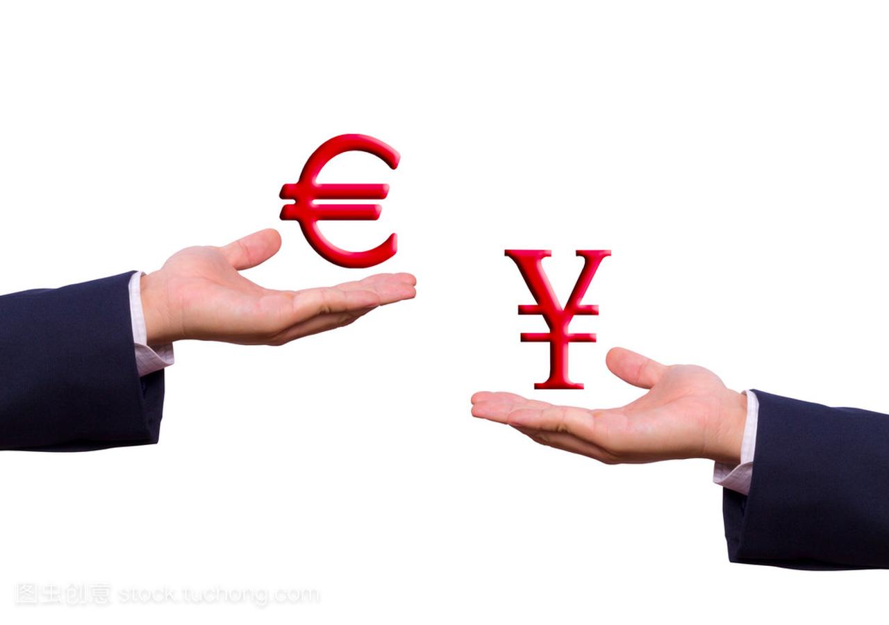 手外汇欧元和日元符号