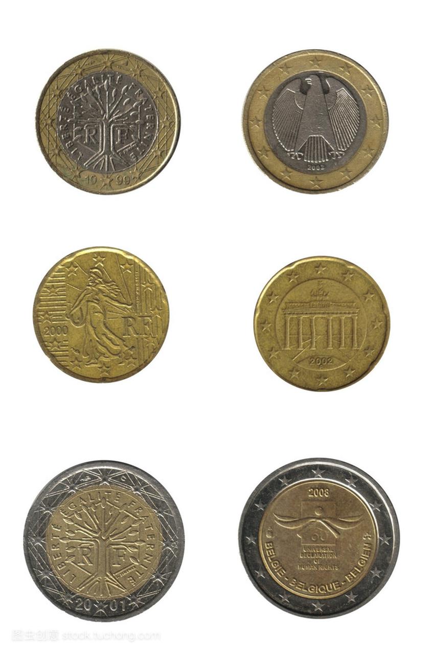 从德国和法国的欧元硬币