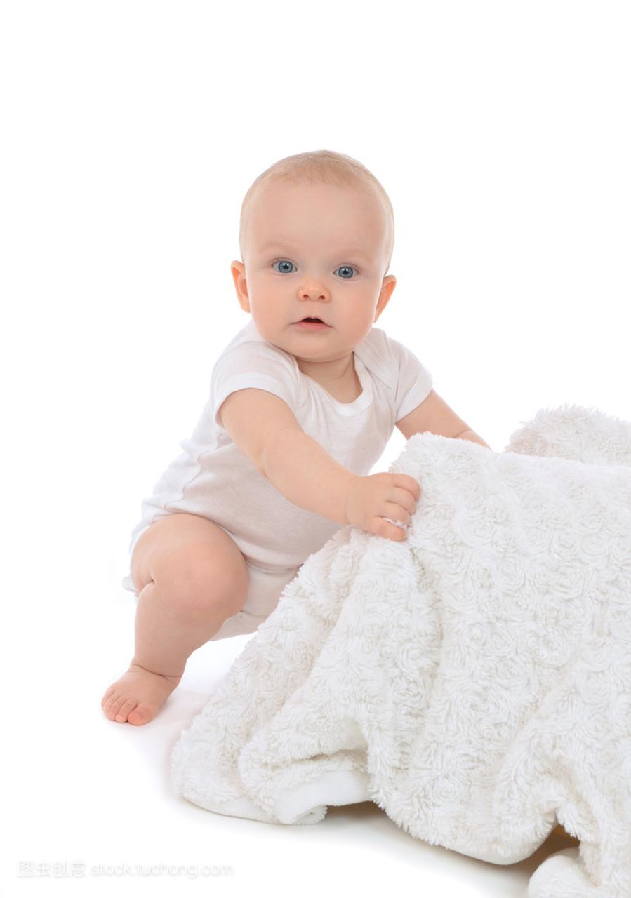 婴儿婴儿学步车坐,吃柔软的毛毯毛巾
