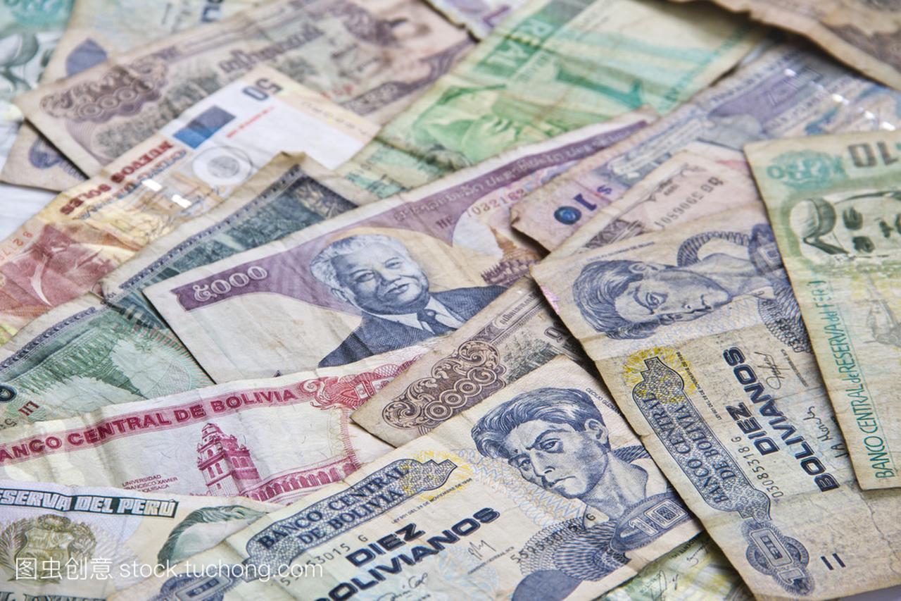 外国的钱,钱纸币从孤立的几个亚洲南美洲国家
