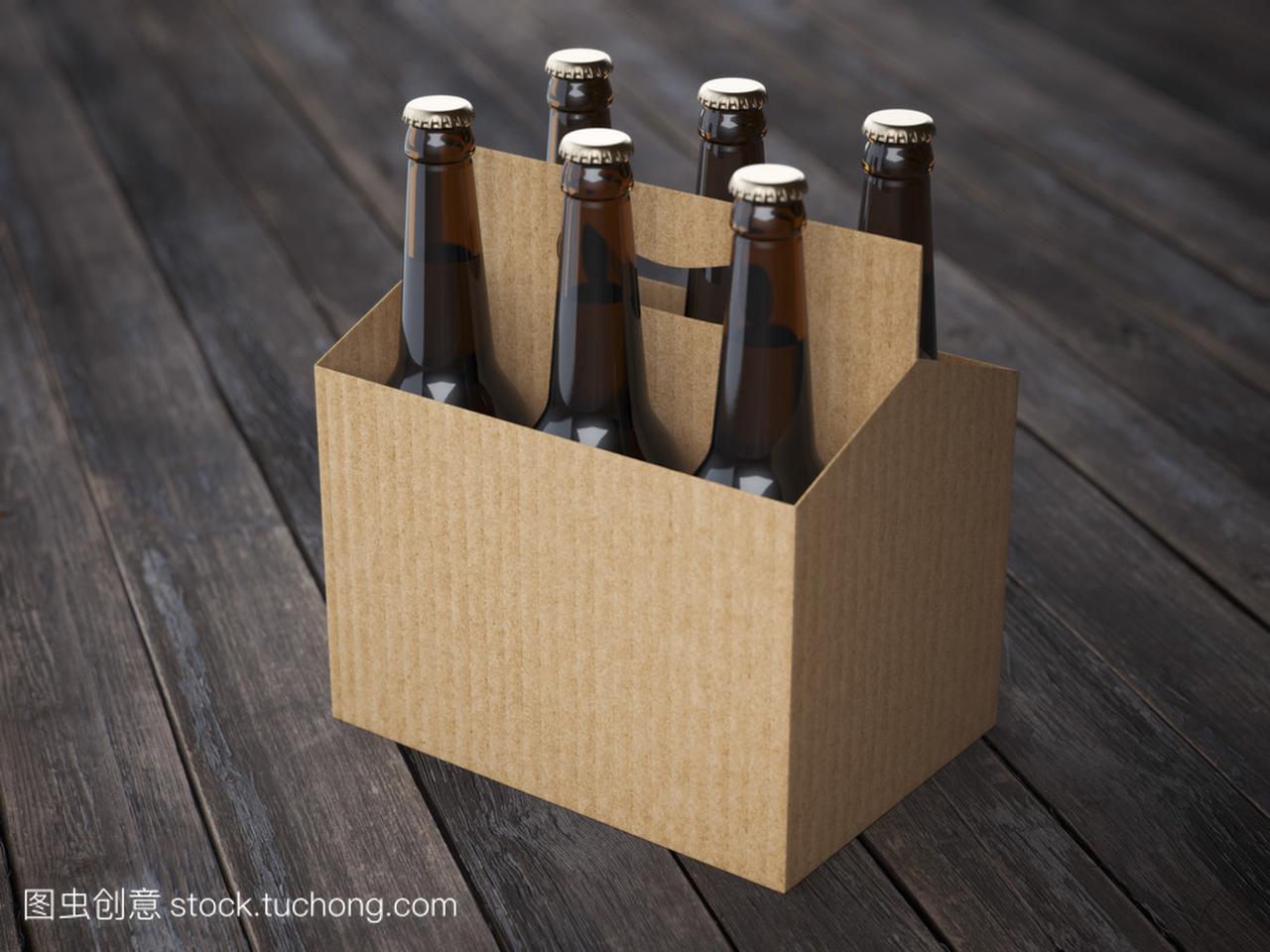 啤酒包装在木制地板上