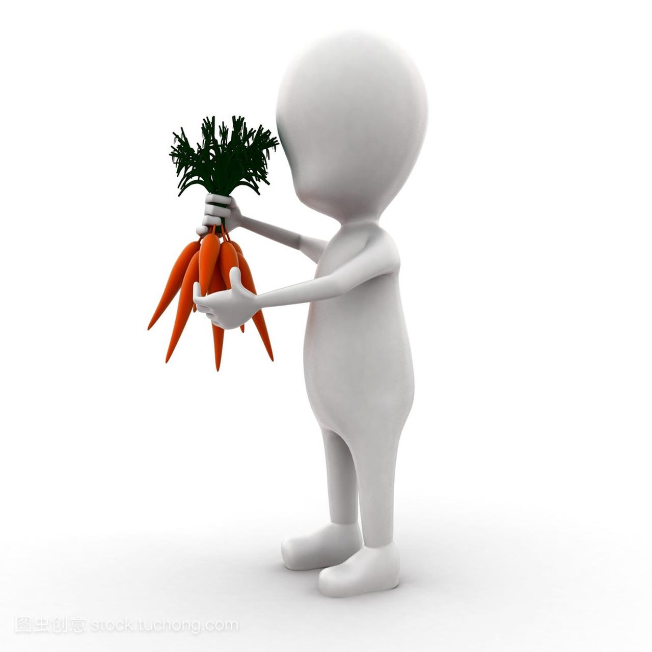 3d man holding carrots in hands concept