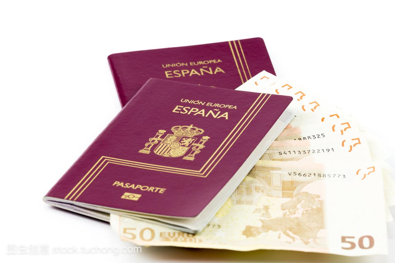 西班牙护照与欧洲联盟货币纸币