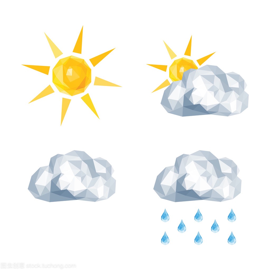 天气预报太阳,乌云密布,雨的的多边形设置