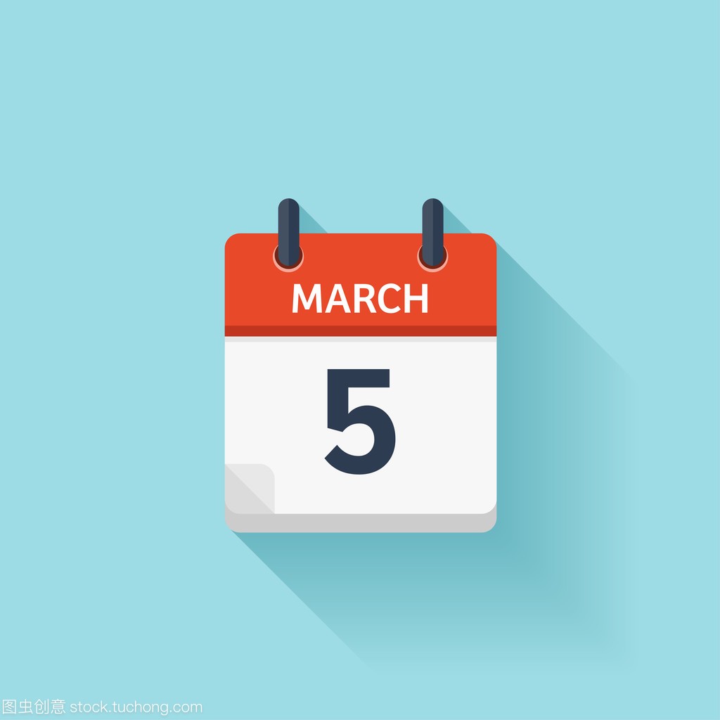 March 5. Vector flat daily calendar icon. Date a