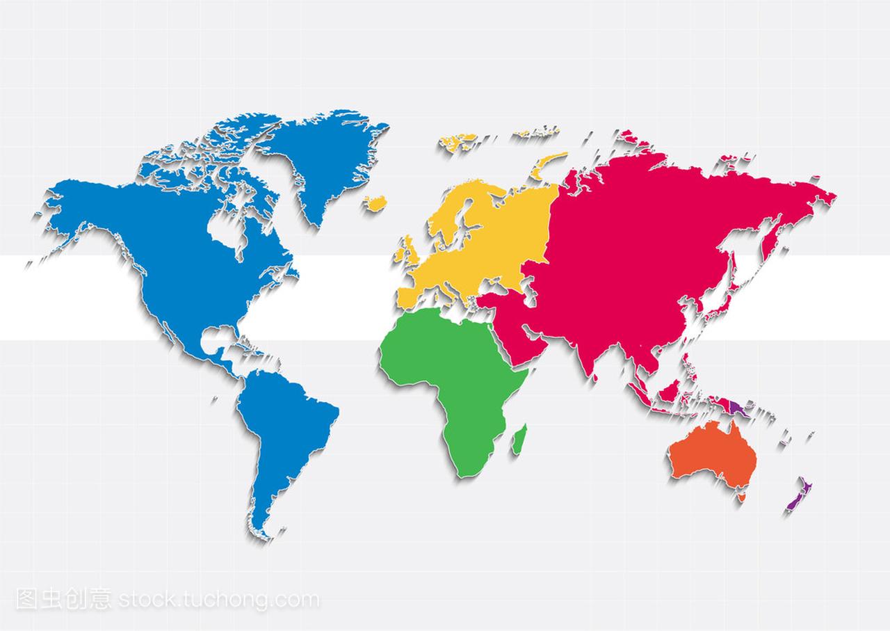 世界地图洲颜色光栅-个人分开洲 - - 欧洲亚洲非