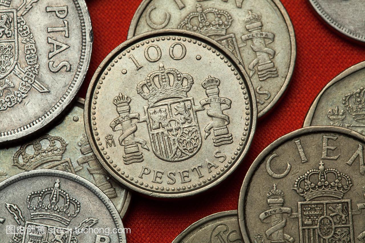 西班牙的硬币。西班牙国徽