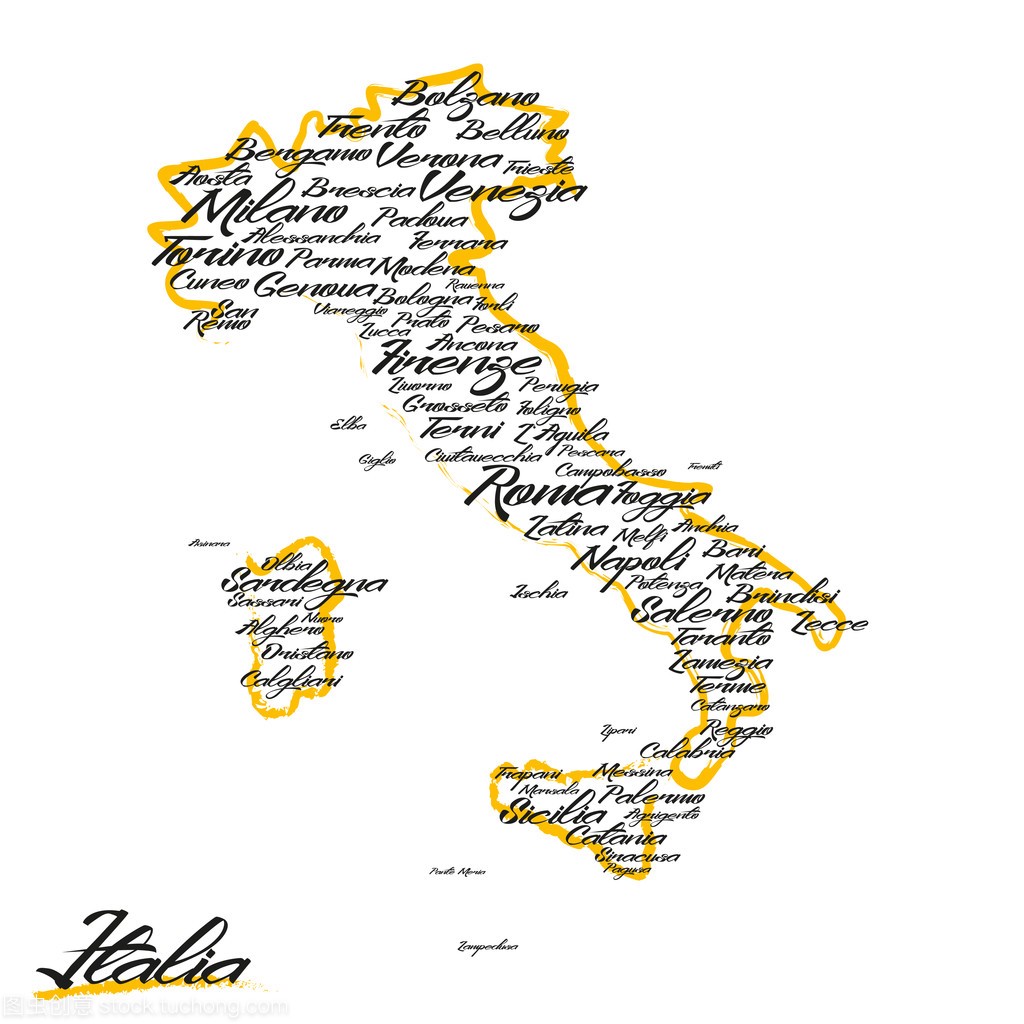 意大利矢量地图与城市名称