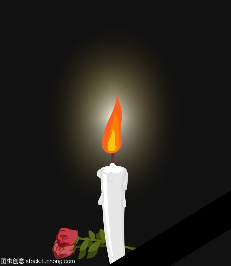 哀恸。哀悼图白色蜡烛和鲜花。黑暗和