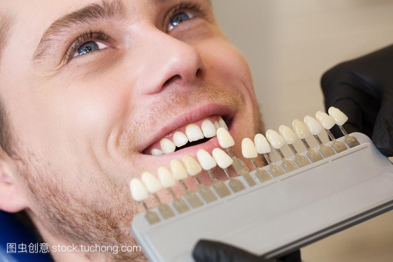 Close up portrait of Young man in dentist 