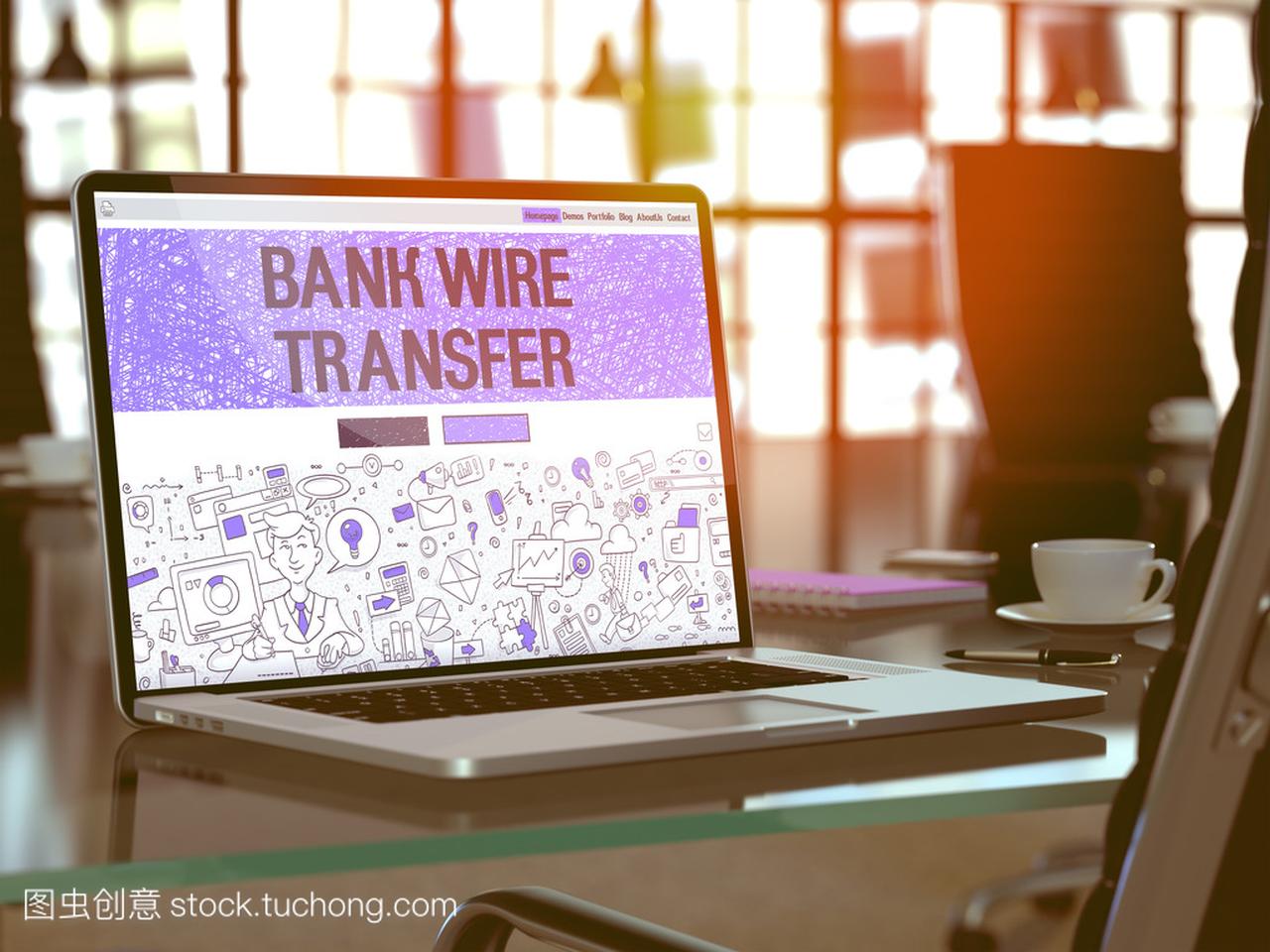 Bank Wire Transfer - Concept on Laptop Scree