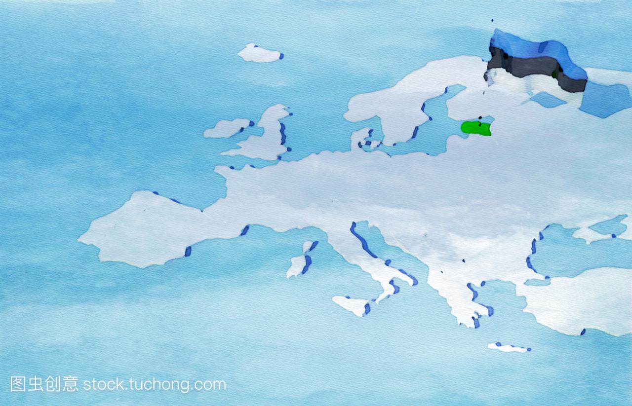 3d 地图欧洲与爱沙尼亚国旗