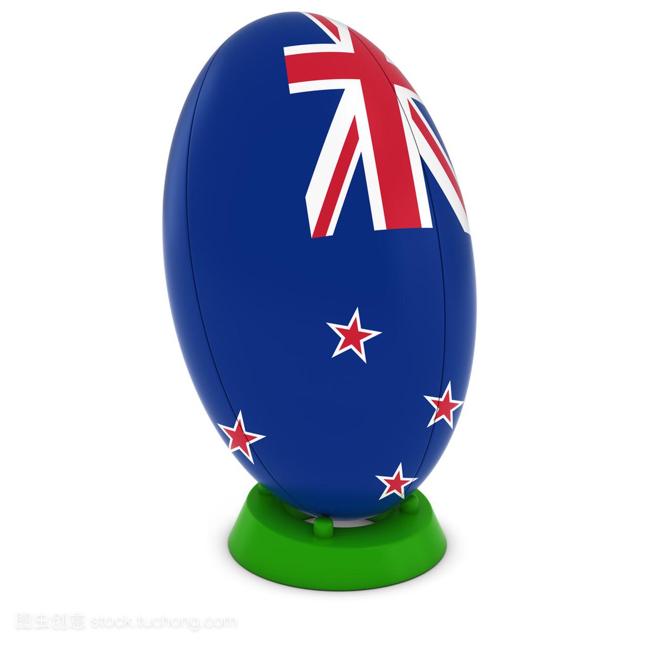 新西兰橄榄球-新西兰国旗上站着橄榄球球
