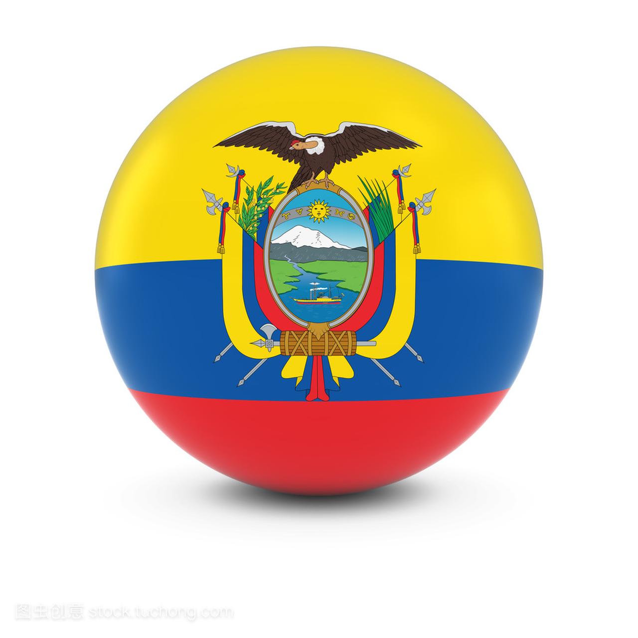 厄瓜多尔国旗球-厄瓜多尔孤立球体上的旗子