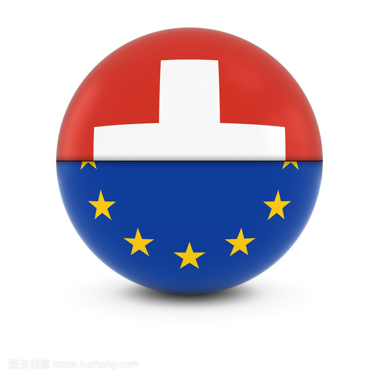 瑞士和欧洲国旗球-拆分瑞士和欧盟的旗帜