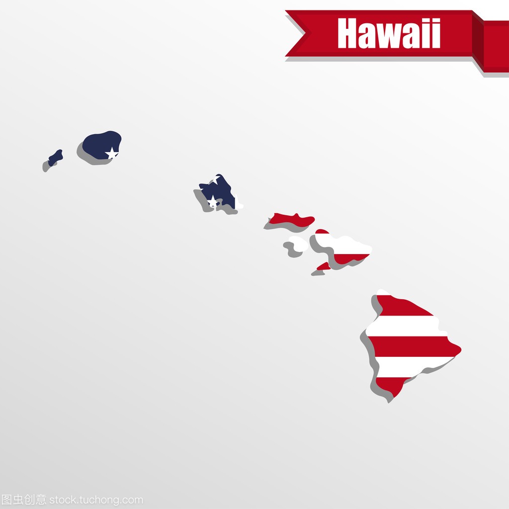 夏威夷州地图与我们旗里面和功能区
