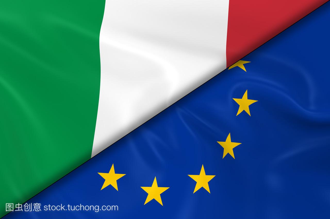 意大利和欧洲联盟的标志划分对角-3d 渲染的意