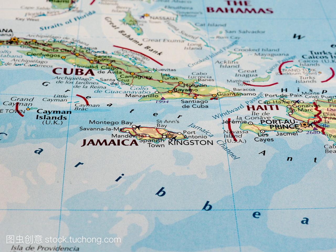 选择性焦点的牙买加地图