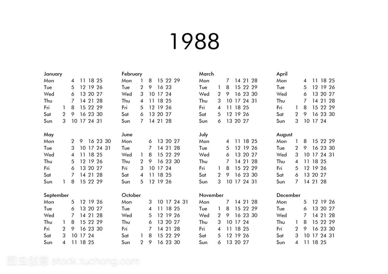 1988 年的日历