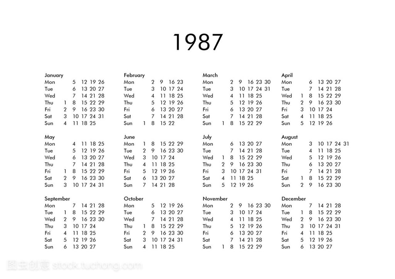 1987 年的日历