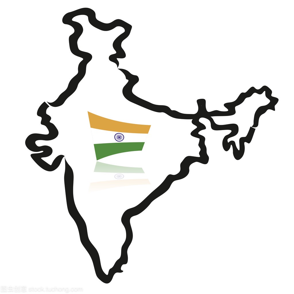 印度地图,轮廓,随国旗