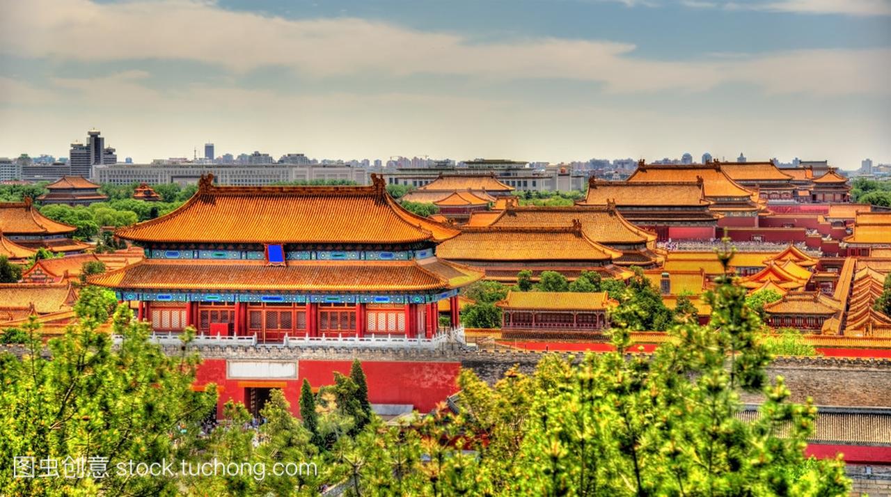 从景山公园在北京紫禁城的鸟瞰图