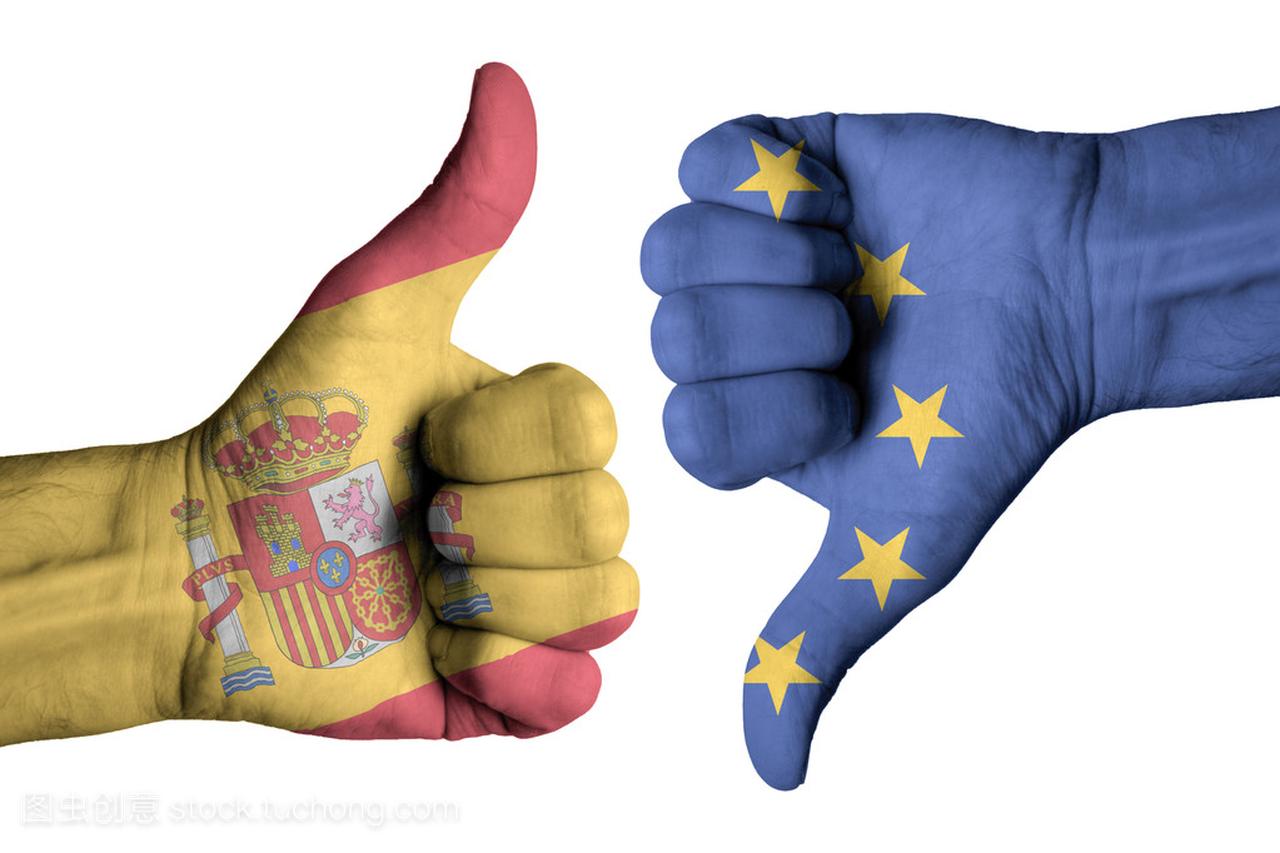西班牙和欧洲标志人类男性拇指向上和向下的手