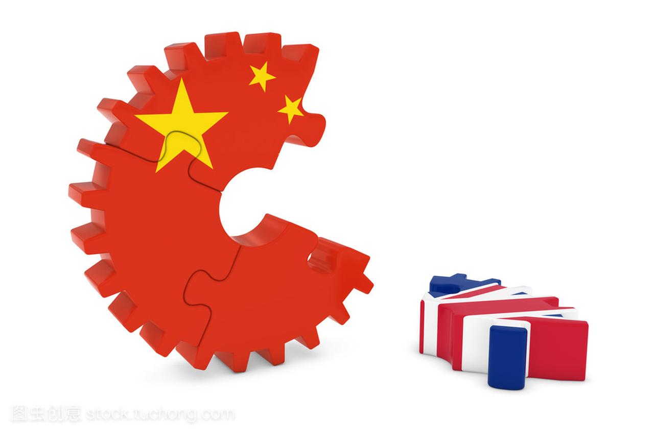 中国和英国的关系概念 3d Cog 国旗拼图图