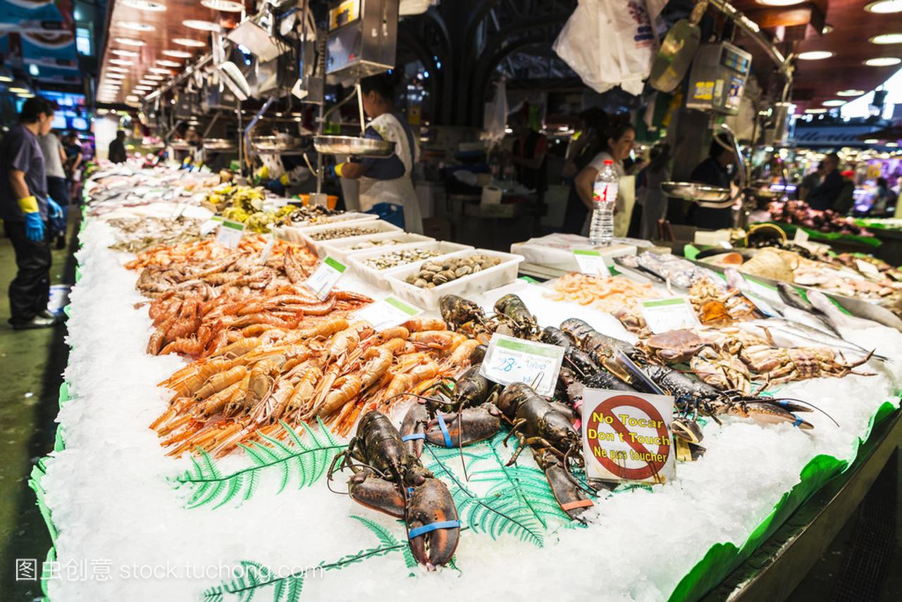 鱼和海鲜店在巴塞罗那拉邦奇利亚