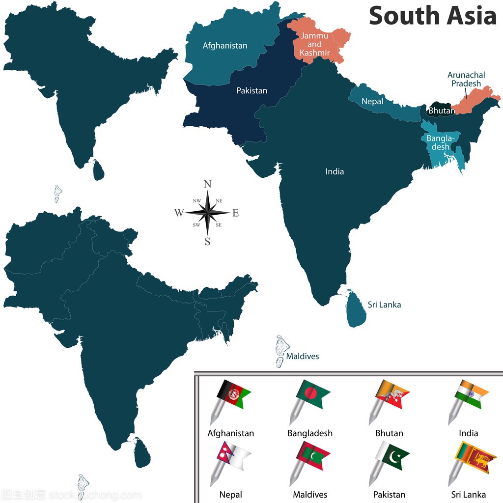 南亚地区的政治地图