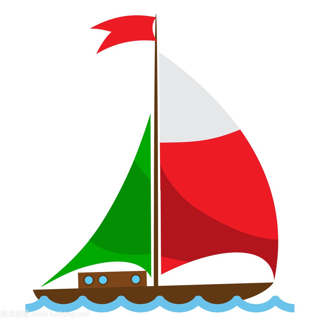 帆的小帆船画在意大利国旗的颜色
