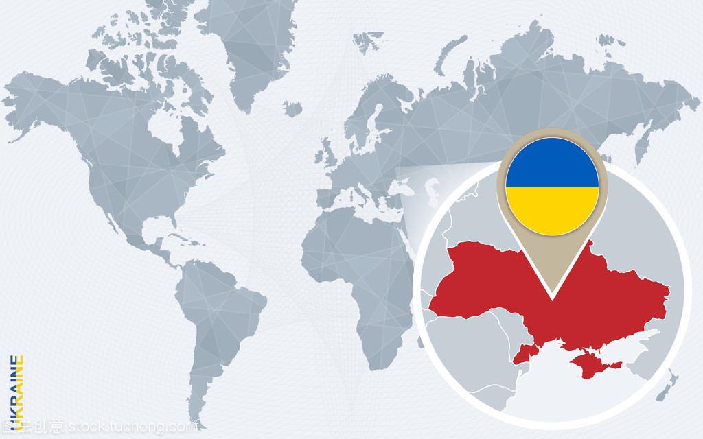 抽象的蓝色世界地图与放大的乌克兰