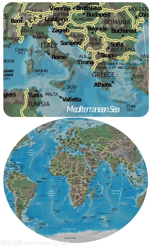 意大利希腊地中海和欧洲非洲地图