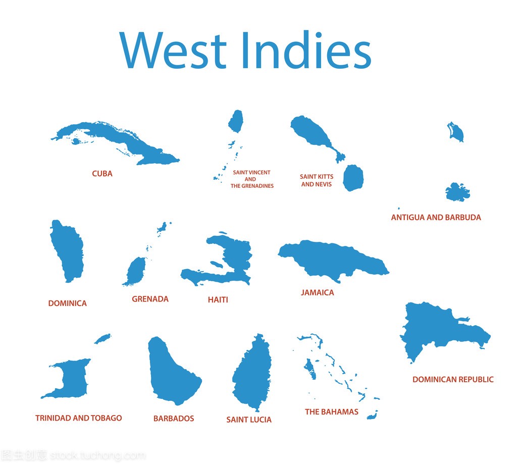 西印度群岛-矢量化地图的国家
